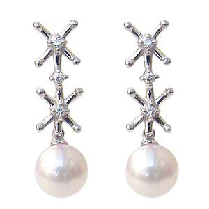 パールピアス 18金 パール ピアス 18k 18k 普段使い 真珠 真珠 あこや本真珠 ダイヤモンド k18 ホワイトゴールド ペア 星 ぶら下がり ゆれる 揺れる 送料無料 人気 おすすめ カジュアル プレゼン
