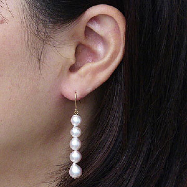 楽天市場】パール ピアス フック 18金 18k 本真珠 あこや アコヤ 5連 