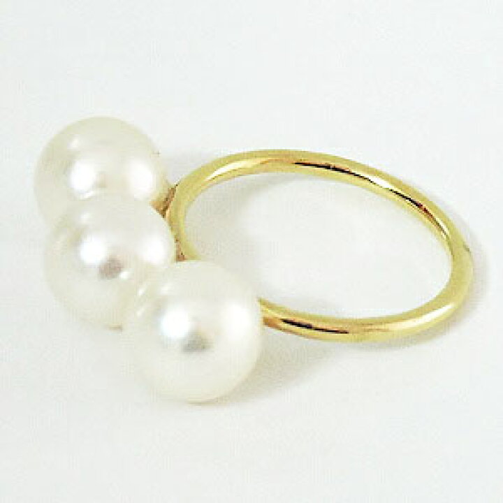 パール 真珠 3.2-6.8mm カットボール フリーサイズ リング K18YG  