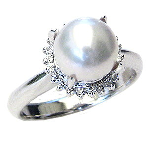 【ポイント10倍 10/27 9:59まで】パール リング 本真珠 あこや アコヤ 8mm ダイヤモンド k18 18金 18k ホワイトゴールド 冠婚葬祭 カジュアル 普段使い 送料無料 プレゼント ギフト ジュエリー ハロ