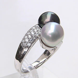 パールリング 真珠リング 南洋白蝶真珠 タヒチ黒蝶真珠 リング ダイヤモンド パール ピンクホワイト/グリーン系 9mm 18金 k18 ホワイトゴールド 指輪 普段使い カジュアル プレゼント ギフト