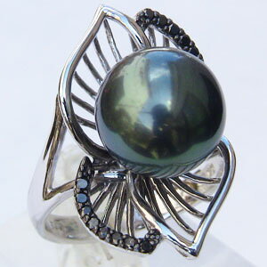 パール リング レディース 真珠 指輪 タヒチ黒蝶真珠 11mm ブラックパール ダイヤモンド ホワイトゴールド 18金 k18 普段使い 人気 おすすめ カジュアル フォーマル プレゼント ギフト ジュエリ