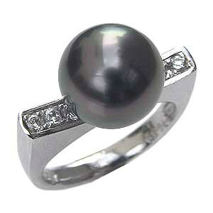 パール リング メンズ 真珠 指輪 真珠タヒチ黒蝶真珠 18金 k18 ホワイトゴールド ダイヤモンド 5石 0.17ct 真珠の径 10mm グリーン系 普段使い おすすめ カジュアル プレゼント ギフト ジュエリー