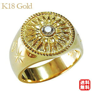 k18 メンズ リング ダイヤモンド 太陽モチーフ 指輪 印台 太陽 sun 男性用 イエローゴールド 18金 18k 普段使い カジュアル 人気 おすすめ トレンド プレゼント ギフト ジュエリー ハロウィン