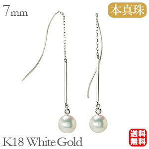 パールピアス 18金 パール ピアス 18k 18k 普段使い ロング チェーン 真珠 ロング チェーン k18 ホワイトゴールド ペア あこや本真珠 7mm アメリカン 品質保証書付 ケース付 誕生日 プレゼント ギ