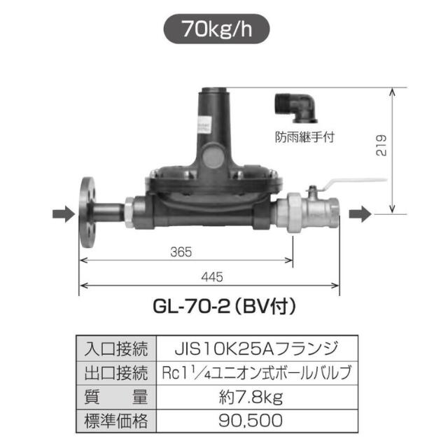 ITO 63％以上節約 GL-70-2 BV付 LPガス 二段式二次用 70kg h 超話題新作 調整器