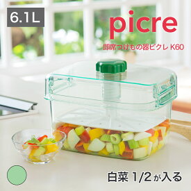 【公式直営店】 簡単 浅漬け 容器 漬物器 即席つけもの器ピクレK60 手軽に漬けられる即席漬物器 重石がいらない つまみを回して漬けるだけ つまみが上がらない ワンタッチフック きゅうりが丸ごと漬けられる 白菜約1/2株が漬けられる 大型サイズ 食品衛生 SHINKIGOSEI