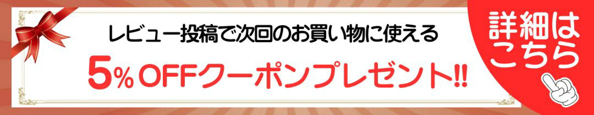レビュー投稿で5%OFFクーポンプレゼント！