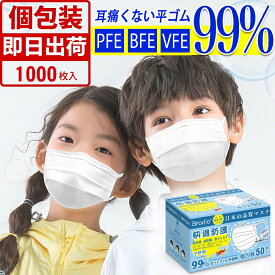 ＼大量限定価格／個包装 マスク 子供用 耳が痛くならない 不織布マスク 小さめ 子供マスク Ω式プリーツ 1000枚 使い捨てマスク 女性用 白 冬 夏用 小学生 低学年 幼児 キッズ 広耳 息しやすい 3層構造 ウイルス PM2.5 飛沫 花粉対策 防護 防じん 抗菌通気 超快適防護 小学校