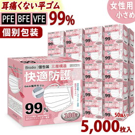 ＼大量限定価格／【即日出荷 日本国内検品】個包装 不織布マスク 女性用 小さめ 中学生 5000枚 正規品 使い捨てマスク 16.5cm 高機能 三層構造 冬マスク 防寒 白 小きい 子供用 高学年 ウイルス 飛沫防止 花粉対策 防じんマスク 抗菌通気 超快適防護 送料無料 法人様