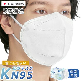 SS限定ポイント5倍！KN95 マスク 立体 N95マスク相当 やや大きめ 個包装 不織布マスク Lサイズ 5層 防護マスク 耳掛け 60枚 使い捨て 高機能 3Dマスク メンズ 女性 個包装 大人用 白 男性用 平ゴム 耳が痛くならない 99%カット 飛沫 ホコリ/ウイルス/風邪 花粉対策