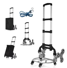 キャリーカート 階段 三輪 折りたたみ 軽量 段差 台車 4輪 360度回転 静音 大型タイヤ バッグ付け 高さ調節 組み立て不要 固定ロープ付 荷物運搬 業務用 ハンドトラック 引越し 釣り アウトドア 耐荷重150kg アルミニウム合金　4輪付き