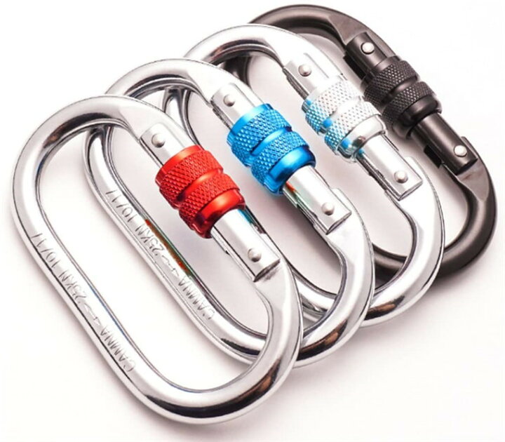 楽天市場 クライミング用 カラビナ 25kn 2個セットo型 合金鋼製 登山用 カラビナ スクリューロック ねじ式 ロッキンカラビナ 登山 キャンプ リギング アウトドア用品 4色選べる シンマルショップ
