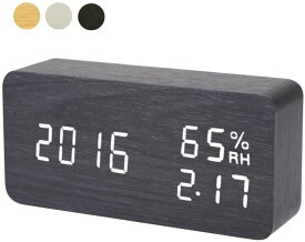目覚まし時計 置き時計 デジタル 大きなLED数字表示 温度湿度計 カレンダー アラーム時計 輝度調節 設定記憶 USB給電/電池 木製 おしゃれ 卓上 新築祝い 贈り物