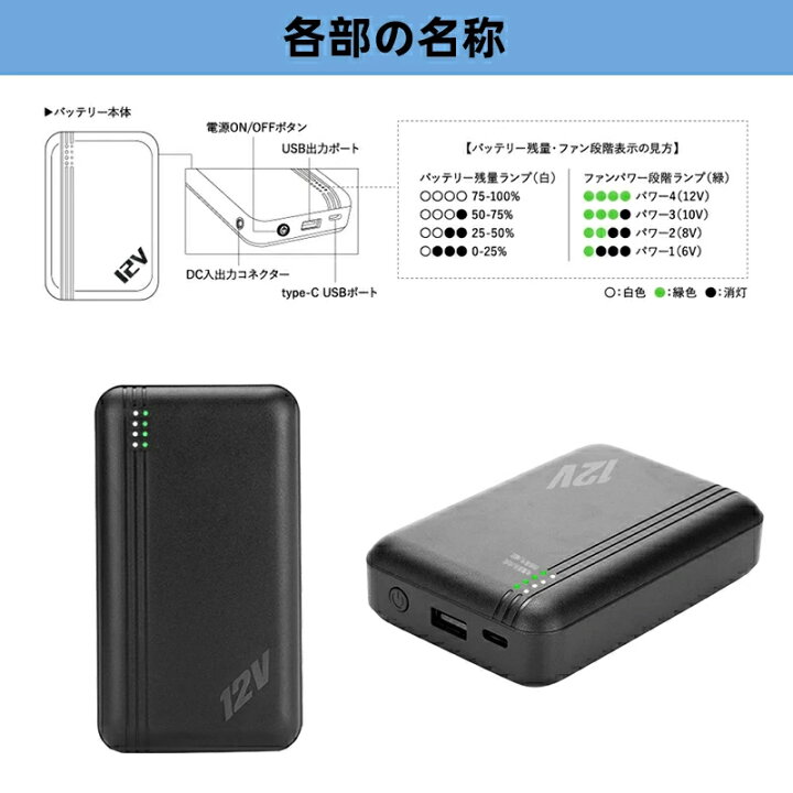 楽天市場】空調作業服 ファン バッテリーセット 20000mAh大容量 日本製 