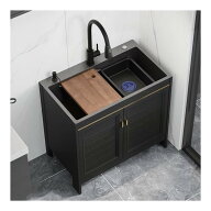 屋外シンク，黒流し台，ガーデンシンク，ステンレスキッチンシンクキャビネット付き，業務用シングルボウ…