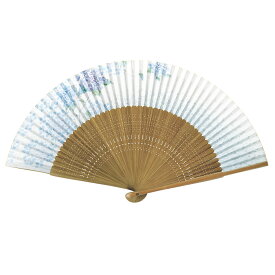紙扇子 大短地春雨貼 紫陽花 松寿庵 扇子箱付 [ 女性 婦人 レディース 扇子 和柄 花柄 植物柄 あじさい アジサイ ブルー 水色 上品 おしゃれ プレゼント ギフト 贈り物 箱入り ] sps
