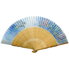 婦人布扇子 優華 ( 紫陽花 ) 松寿庵 扇子箱付 [ あじさい アジサイ 花柄 短地 青 水色 ブルー グラデーション 扇子 レディス 女性 婦人 プレゼント ギフト 贈り物 箱入り ] sps
