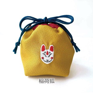 縁福巾着 (えんぷくきんちゃく) [ 日本製 ちりめん生地風 きんちゃく ポーチ 小物入れ 縁起 和柄 ししゅう 刺繍 手のひらサイズ だるま 富士山 稲荷狐 ふくろう 招き猫 犬張子 巳 令和7年干