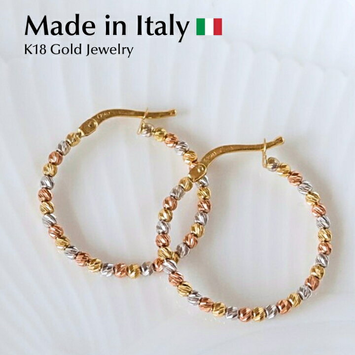 楽天市場】【在庫あり】スリーカラー フープ ピアス k18 k18wg 