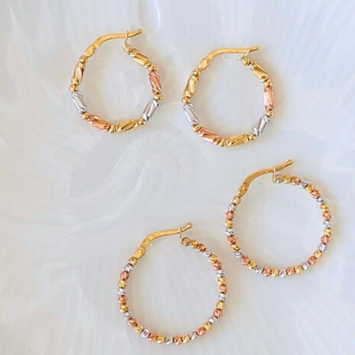 楽天市場】【在庫あり】スリーカラー フープ ピアス k18 k18wg 