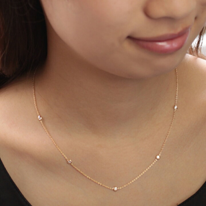 楽天市場】K18 5石ダイヤモンド ステーションネックレス Petit Bezel  