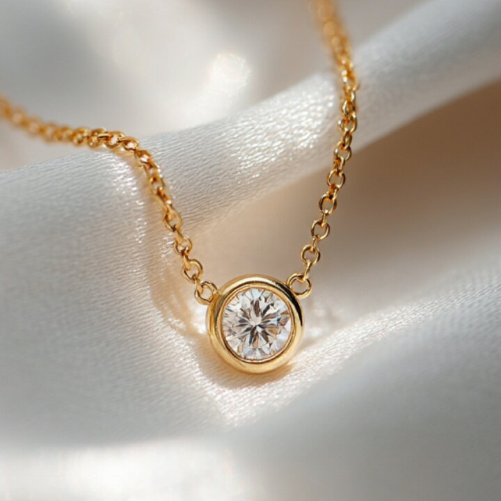 楽天市場】K18 ダイヤモンド ネックレス 一粒 リュクス ベゼル 0.13ct 