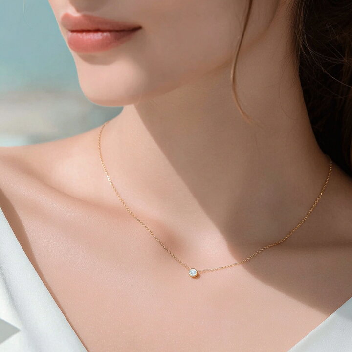 楽天市場】K18 ダイヤモンド ネックレス 一粒 リュクス ベゼル 0.13ct 
