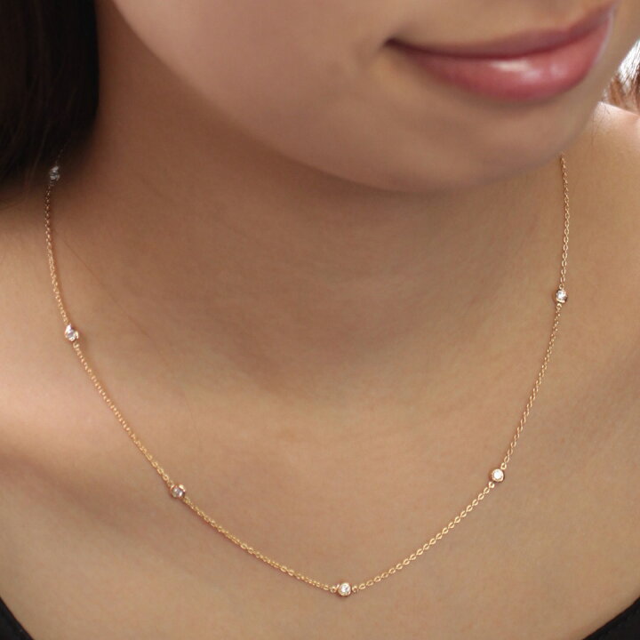 楽天市場】K18 7石ダイヤモンド ステーションネックレス Petit Bezel  