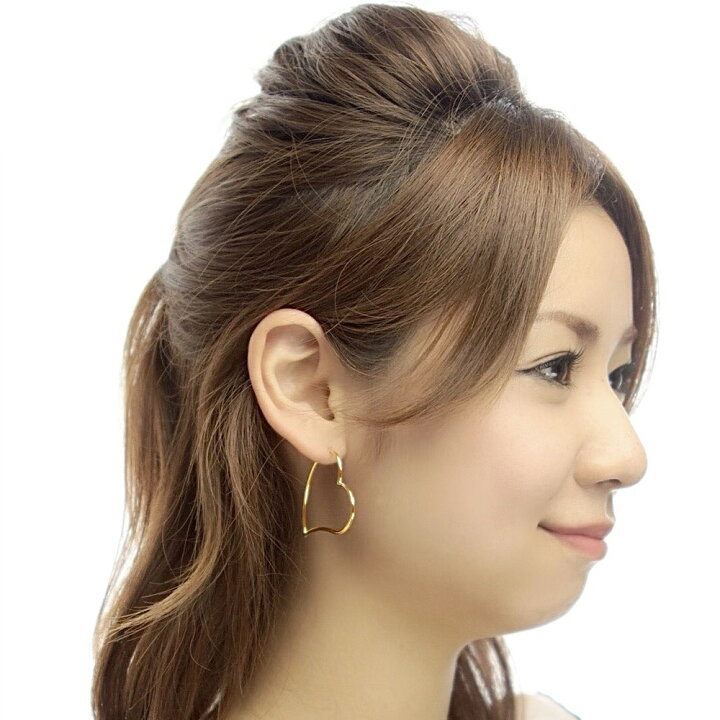 楽天市場】【納期約8週間】フープ ピアス k18 ハート （1.5mm × 35mm 