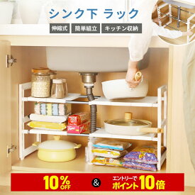 ＼10%OFF＆10倍ポイント／【即納】シンク下 ラック 排水管をよけて設置できる 2段 伸縮 引き出し スライド 簡単組立 伸縮棚 キッチン収納棚 洗面台下 シンク下フリーラック 棚 スライドラック 伸縮式 キッチン収納 台所 流し台下 洗面台下 調理台