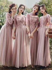 花柄 花嫁の介添え人 フォーマルドレス お呼ばれ マキシ丈 ミモレ丈ワンピース ロング丈 プリンセス パーティードレス イブニングドレス 花嫁ドレス お姫様ドレス スレンダー ブライダル ステージ衣装 結婚式ドレス成人式 演出用エレガント 着痩せ ブライズメイド 編み上げ