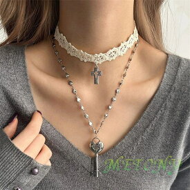 レス首輪 チョーカー ショットネックレス 心の鍵 パンク PUNK スパイク クロス チェイン ベルトネックレス アクセサリー ロックファッションV系 ギャル ハロウィン コスプレ イベント ステージ