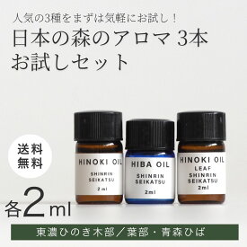 【スーパーSALE★P10倍】森林生活 日本の森 国産精油2ml 3本セット 国産アロマ 東濃ひのき木部・ひのき葉部・青森ひば 送料無料 アロマ初心者向け 癒しの香り 安眠・リラックス効果 森林浴気分 加湿器 クリスマス