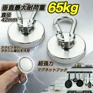 【強力マグネットフック】垂直耐荷重65kg カラビナ式デザイン 直径42mm 多用途マグネットフック 壁掛け収…