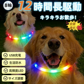 【12時間長駆動】【24ヶ月品質保証】光る首輪 夜間散歩ライト 新商品発売 高輝度LED 超軽量 USB充電式 犬猫 安全ライト 虹色LEDライト 防水 首輪 日語説明書付属 ネックレス おしゃれ 可愛い 小型犬 中型犬 大型犬 犬の首輪 長持ち光る首輪 ピカピカ首輪 照明用 トラベル用
