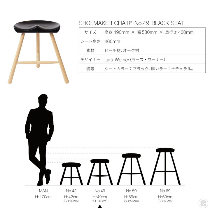 楽天市場】WERNERSHOEMAKER CHAIR NO.49 BLACK SEAT Lars Werner Chair 