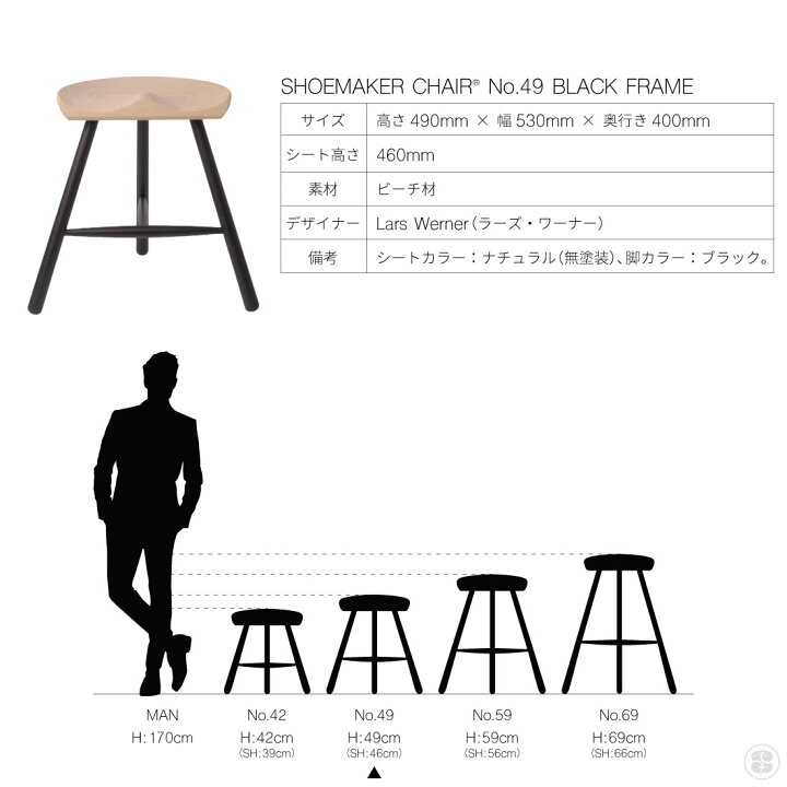 楽天市場】【店舗クーポン発行中】WERNER SHOEMAKER CHAIR NO.49 BLACK 