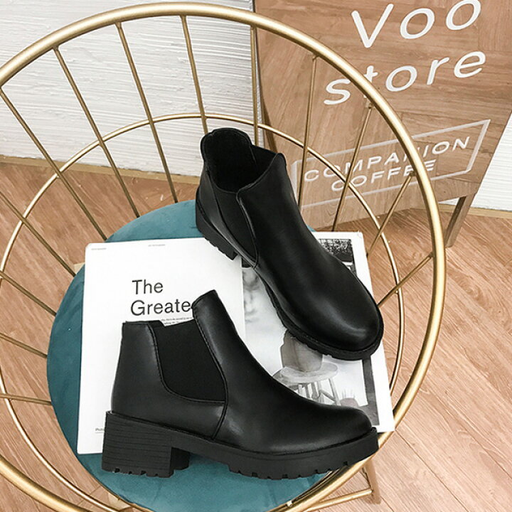 サイドゴアブーツ レディース ローヒール 厚底 ショートブーツ 歩きやすい 履きやすい 黒 太ヒール 春 (送料無料)^bo-552^ uricca(ウリッカ) by SHINY-MART レディース サイドゴアブーツ ローヒール