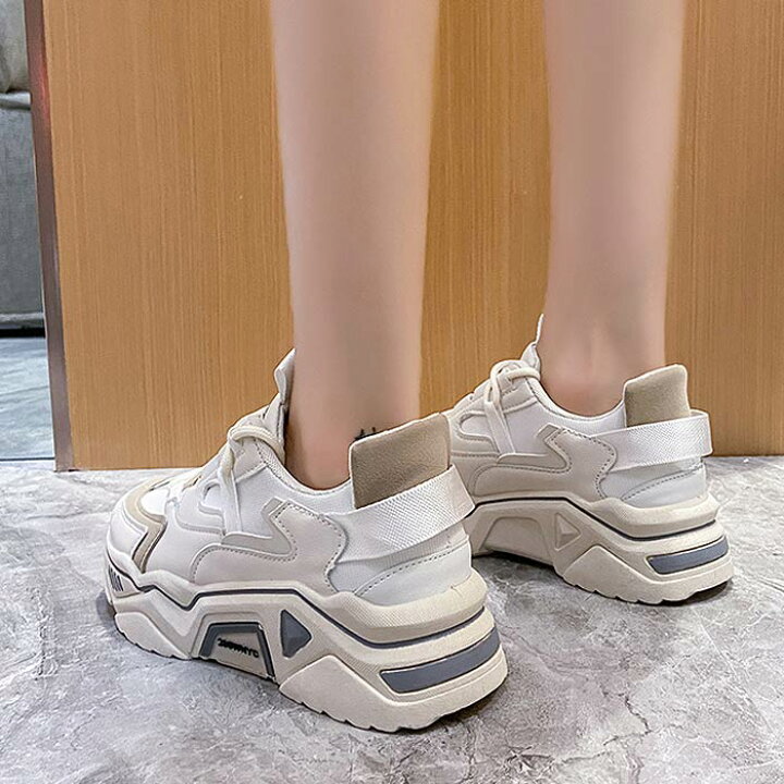 楽天市場 スニーカー ダッドスニーカー ホワイト 韓国 ローカット 厚底 靴 シューズ レディース Bo 848 Uricca ウリッカ By Shiny Mart