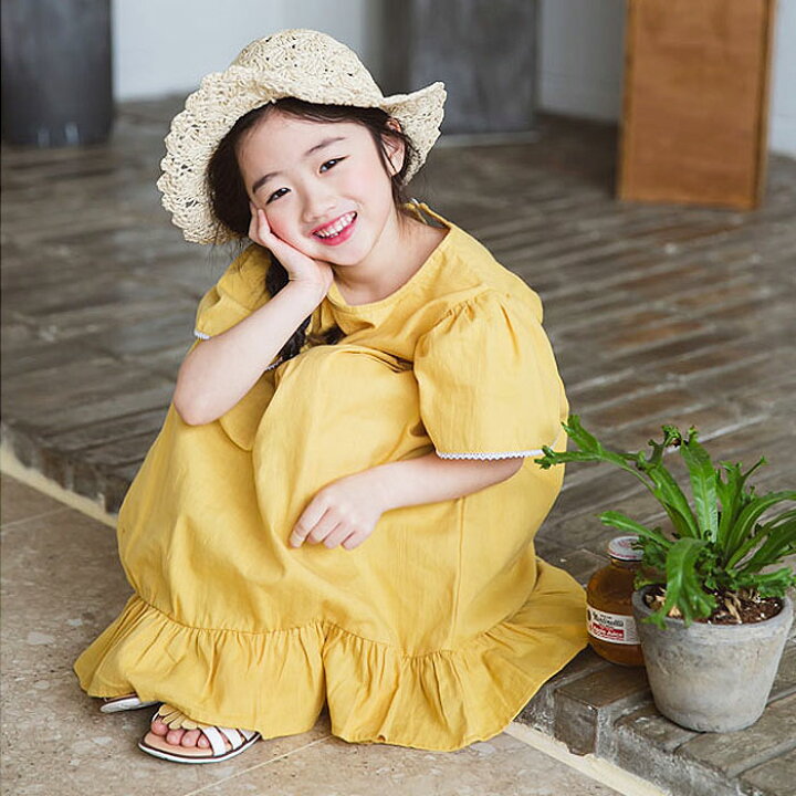 楽天市場 時 全品 Offクーポン配布中 早い物勝ち 500円 韓国子供服 ワンピース 女の子 裾フリル フレア 可愛い おしゃれ ドレス 夏 涼しい Miniroi ミニロイ Ad 443 Uricca ウリッカ By Shiny Mart