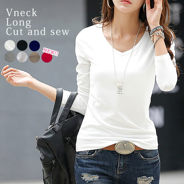 楽天市場 トップス カットソー ロンt レディース 春 Vネック Tシャツ 長袖 無地 シンプル 重ね着 レイヤード ゆうパケット送料無料 郵2 T291 Uricca ウリッカ By Shiny Mart