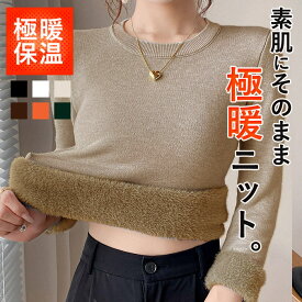 【70％OFF→1347円！対象3点で！1点60％OFF！クーポンで！】 裏ボアニット レディース トップス セーター シンプル ふわふわ 袖リブ 防寒 保温 極暖 あったか 暖かい(送料無料)[郵3]^t1075^