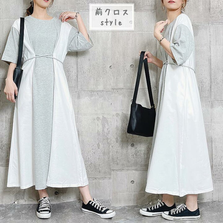 楽天市場 バイカラーワンピース ワンピ 春 ウェストマーク ゆる ひざ丈 半袖 ワンピース レディース ゆうパケット送料無料 郵3 W650 Uricca ウリッカ By Shiny Mart