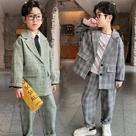 入学式 スーツ 男の子 2点セット ゆったり 子供スーツ フォーマルスーツ 男の子 キッズ 子供スーツ 卒業式 パンツスーツ ジュニア 発表会 ジャケット ズボン 2点セット セットアップ 男の子 春 長袖 チェック柄 小学生 子供服 キッズ ジュニア 七五三 結婚式