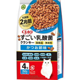CIAOすごい乳酸菌クランキーかつお節味190g×4袋　　ドライフード　キャットフード　猫　国産　オールステージ用総合栄養食