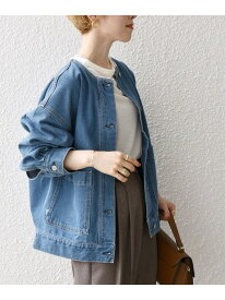 《一部追加予約》SHIPS any: ノーカラー デニム ブルゾン[SHIPS any DENIM] SHIPS any シップス ジャケット・アウター デニムジャケット ブルー ネイビー ホワイト【先行予約】*【送料無料】[Rakuten Fashion]