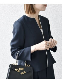 SHIPS any:＜洗濯機可能＞ダブルクロス ペプラム ノーカラー ジャケット[NAVY BLUE] SHIPS any シップス ジャケット・アウター ノーカラージャケット ベージュ ネイビー【送料無料】[Rakuten Fashion]