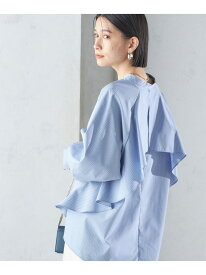 ＜UVカット/手洗い可能＞ストライプ バック ラッフル ブラウス 24SS ◇ SHIPS WOMEN シップス トップス シャツ・ブラウス ブルー ブラック【送料無料】[Rakuten Fashion]