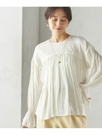 【SALE／40%OFF】＜手洗い可能＞割繊 クルーネック ギャザー ブラウス SHIPS WOMEN シップス トップス シャツ・ブラウス ネイビー ホワイト グレー【RBA_E】【送料無料】[Rakuten Fashion]